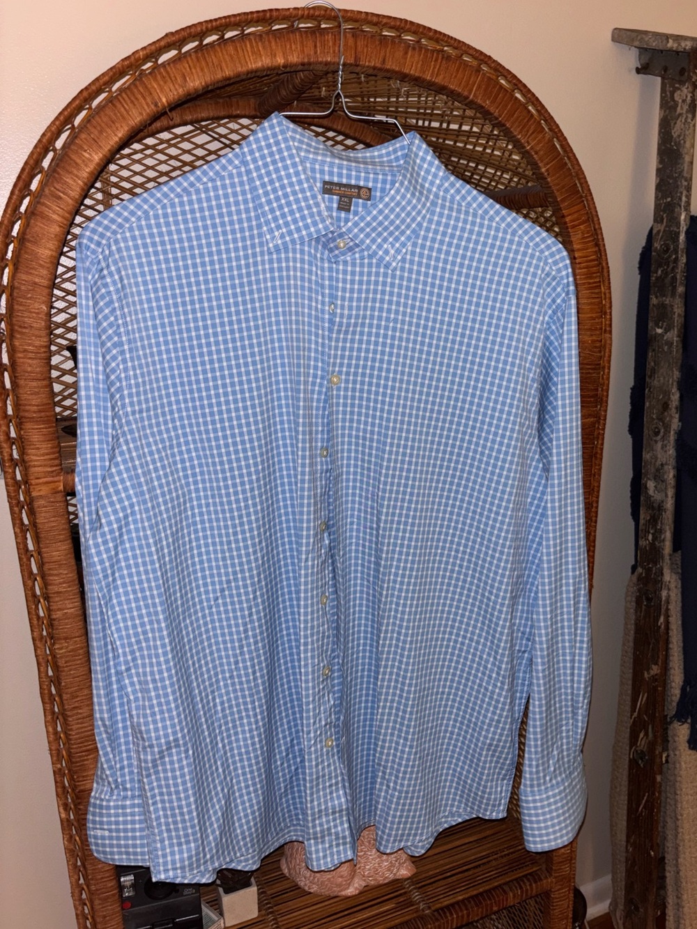 Peter Millar Summer Comfort Button Up Shirt Men's Size 2XL XXL Blue Checks Plaid